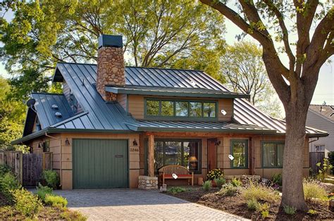 metal roof on green sided craftsman house|metal green roof colors.